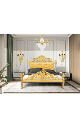 Barok bed goud satijnstof en goud hout