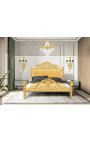 Łóżko w stylu barokowym złota satynowa tkanina i złote drewno