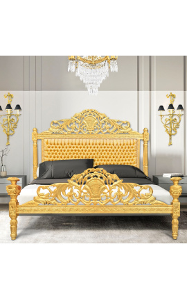 Barokní postel zlatá saténová látka a zlaté dřevo