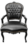Fauteuil Louis XV de style baroque simili cuir noir et bois noir - 1