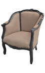 Gran bergère sillón Louis XV estilo taupe terciopelo y madera negra