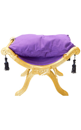 Banchetto "Dagobert" tessuto di velluto viola e legno dorato