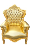 Grand fauteuil de style baroque simili cuir doré et bois doré