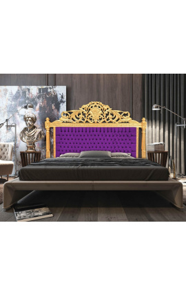 Barockbett-Kopfteil aus violettem Samtstoff und goldenem Holz