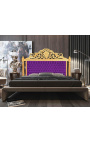 Wezgłowie łóżka w stylu barokowym fioletowa aksamitna tkanina i złote drewno