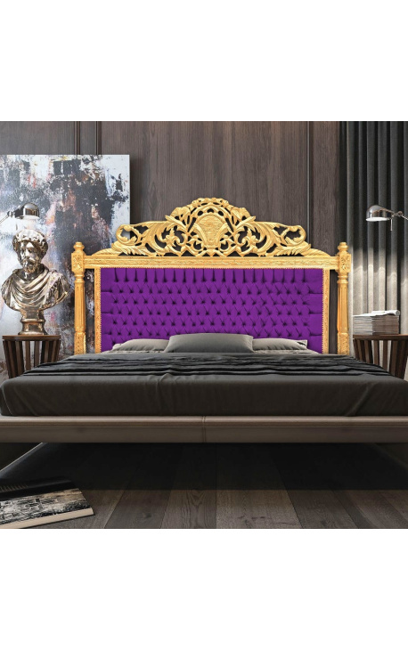 Baroque bed headboard purple velvet fabric and gold wood