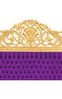 Barokinės lovos galvūgalio spalvos violetinis aksominis audinys ir aukso mediena