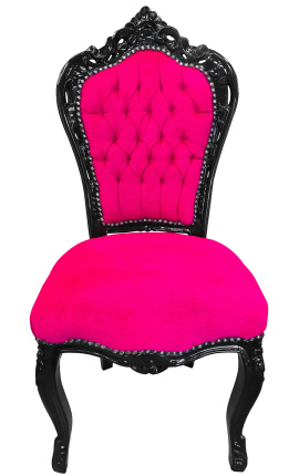 Cadeira estilo barroco rococó tecido de veludo rosa fúcsia e madeira preta