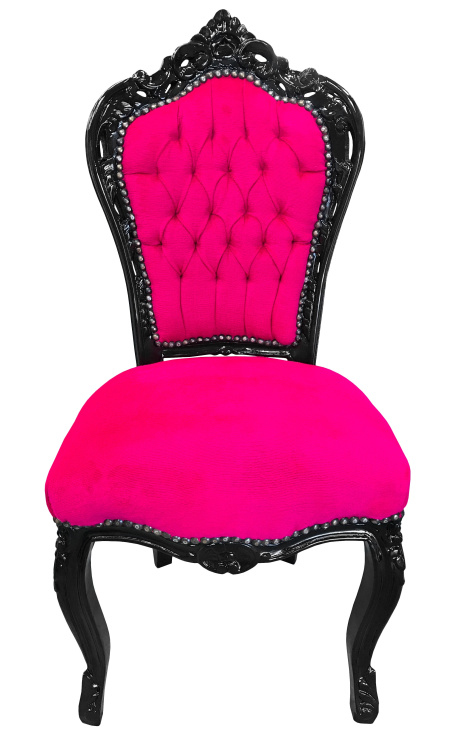 Chaise de style Baroque Rococo tissu velours rose fuchsia et bois noir