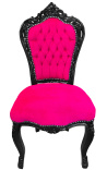 Barokk stol i rokokkostil fuchsia rosa fløyel og svart tre