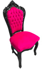 Chaise de style Baroque Rococo tissu velours rose fuchsia et bois noir