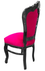 Chaise de style Baroque Rococo tissu velours rose fuchsia et bois noir
