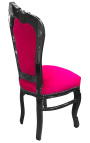 Chaise de style Baroque Rococo tissu velours rose fuchsia et bois noir