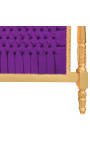 Barockbett aus violettem Samtstoff und goldenem Holz