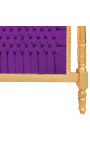 Letto barocco tessuto velluto viola e legno foglia oro