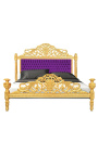 Barok bed paarse fluwelen stof en goud hout