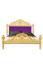 Letto barocco tessuto velluto viola e legno foglia oro