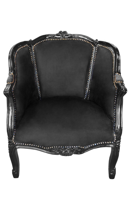 Wielki bergère krzesło Louis XV w stylu czarny i drewniany