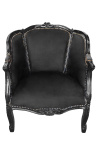 Stora bergère fåtölj Louis XV stil svart sammet och svart trä - 1
