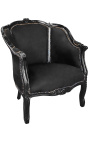 Большое кресло Bergère в стиле Louis XV из черного бархата и черного дерева