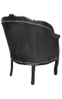 Gran bergère sillón Louis XV estilo terciopelo negro y madera negra