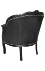 Big bergère armchair Louis XV style black velvet and black wood