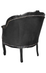 Gran bergère sillón Louis XV estilo terciopelo negro y madera negra