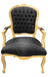 Poltrona in stile barocco Luigi XV in raso nero e legno dorato