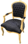 Sillón barroco de estilo Luis XV con tela de satén negro y madera dorada - 13