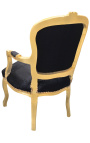 Baroque armchair of Louis XV style with black satin fabric and gilded wood