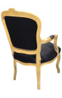 Baroque armchair of Louis XV style with black satin fabric and gilded wood