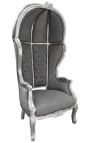 Gran portero silla estilo barroco terciopelo gris y plata de madera