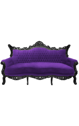 Baroque Rococo 3 seater purple velvet and black wood