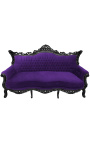 Barocker Rokoko-3-Sitzer aus violettem Samt und schwarzem Holz