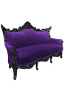 Baročni rokokojski 3-sedežni vijoličen žamet in črn les