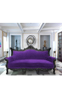 Sofá barroco rococó de 3 lugares veludo lilás e madeira preta