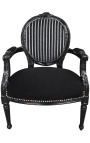 Barok fauteuil Louis XVI zwart en wit fluweel gestreept en zwart hout