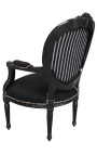 Fauteuil Louis XVI de style baroque rayé noir et blanc en velours et bois noir