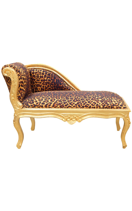 Louis XV Chaise Longue Leopard tyg och guld trä - 1