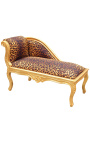 Szezlong Ludwika XV tkanina w panterkę i złote drewno