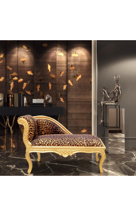 Louis XV chaise longue leopard fabric and gold wood