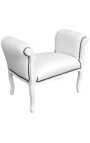 Baroque Louis XV bench false skin leather white and white lacquered wood