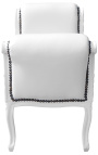 Baroque Louis XV bench false skin leather white and white lacquered wood