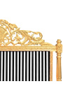 Tăblie de pat baroc cu țesătură în dungi alb-negru și lemn aurit