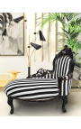 Chaise longue barroc de teixit de ratlles blanques i negres i fusta negra