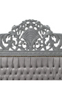 Lit Baroque tissu velours gris et bois laqué gris