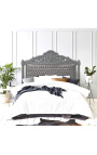 Barokk sengegavl grå fløyel og grålakkert tre