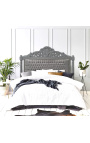Baroque bed headboard grey velvet and grey lacquered wood