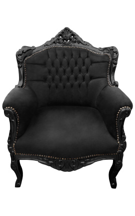 Armchair "princely" Baroque style black velvet and black wood