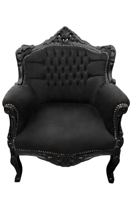 Armchair "všeobecný" Barokový štýl čierny velvet a čierne drevo